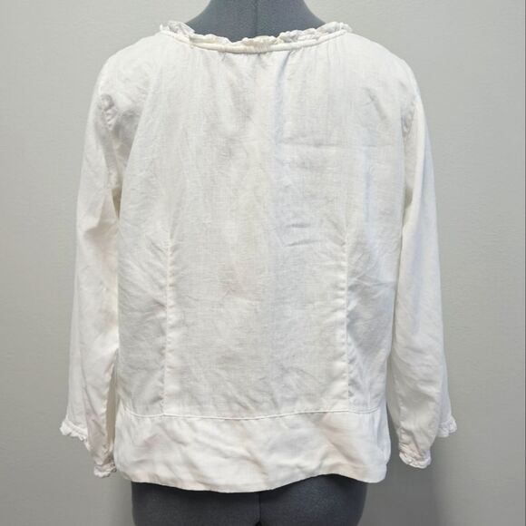 Eddie Bauer Vintage 100% Linen Peasant Blouse White Button Up Woman's Small - Picture 2 of 8